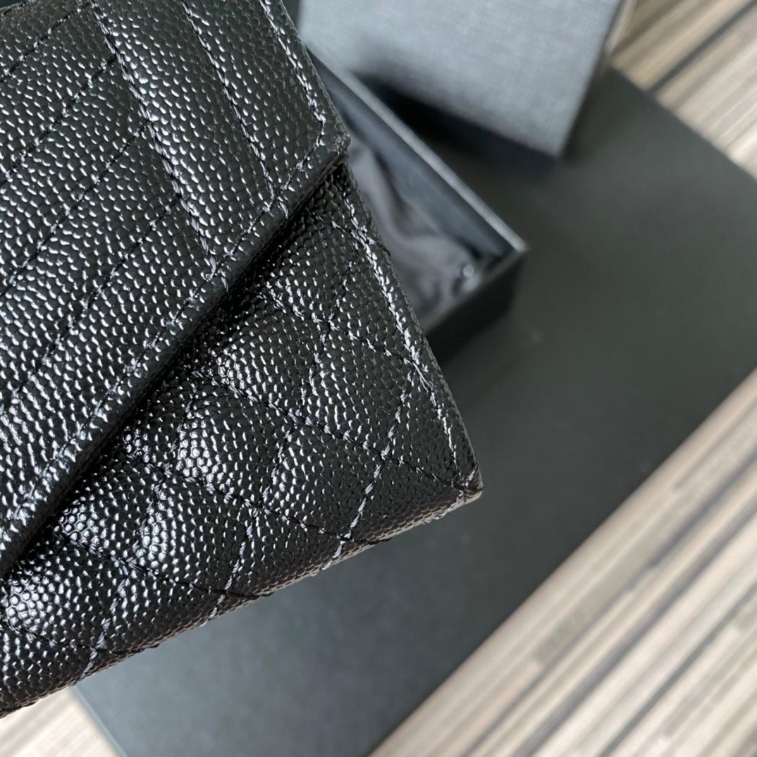 YSL Envelope Purse Beige Black A026KK 13.5cm