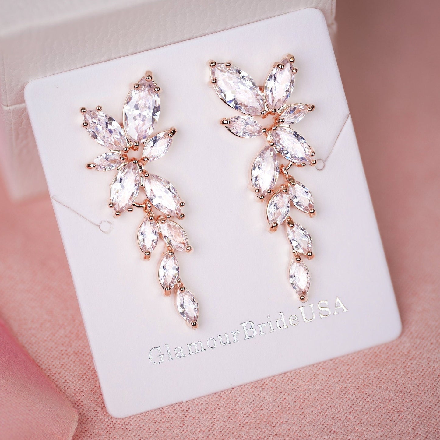 Crystal Bridal Earrings Drop Earrings Silver Wedding Jewelry Crystal Leaf Earrings Gold Bridal Jewelry Silver bridal earrings
