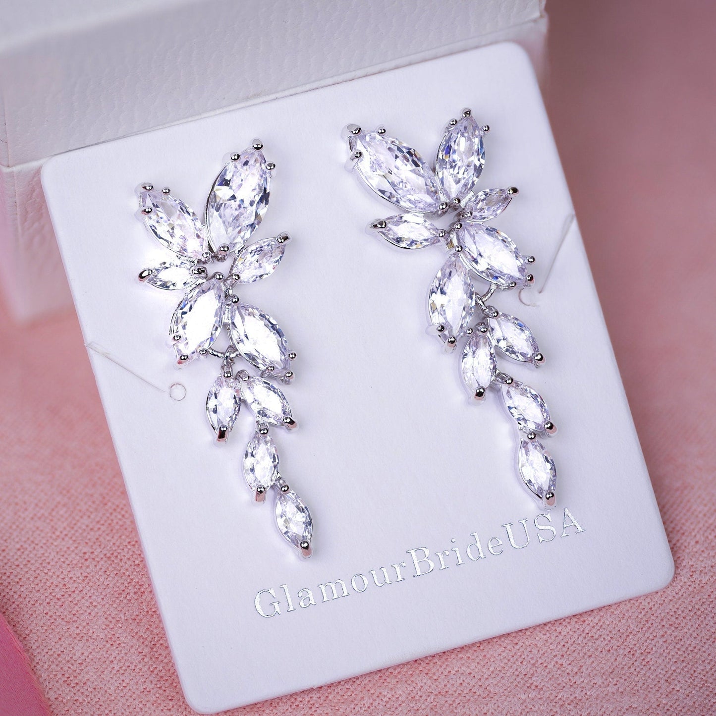 Crystal Bridal Earrings Drop Earrings Silver Wedding Jewelry Crystal Leaf Earrings Gold Bridal Jewelry Silver bridal earrings