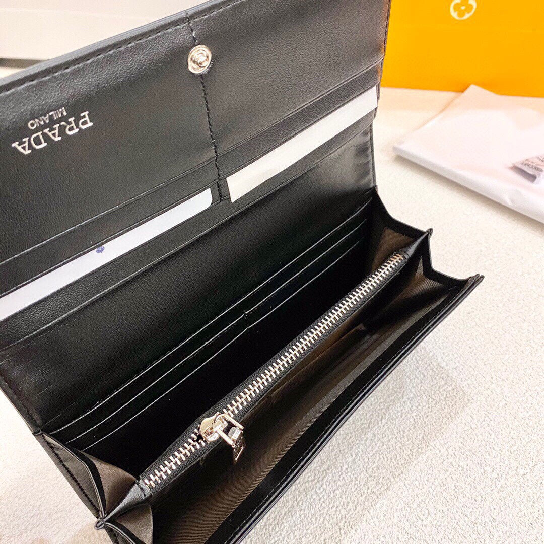 Prada Purse Black Long Wallet Leather Bag Size 19x10cm