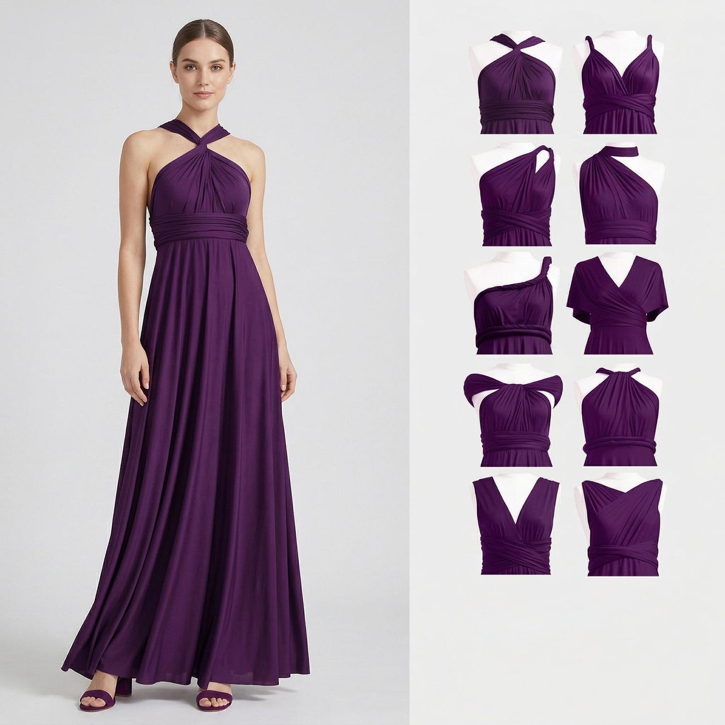 University Graduation Evening Gown, Mauve Purple Convertible Dress, Multiway Party Gown, Formal Event Dress, Infinity Dress for Grad Ball