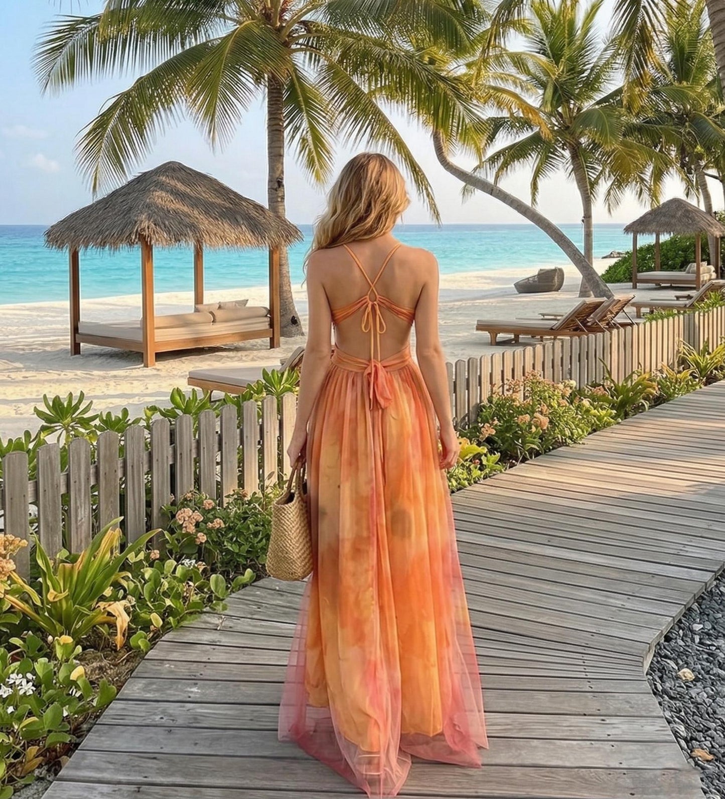 Romantic Floral Chiffon Maxi Dress - High-Side Slit Beach Gown - Summer Resort Sundress