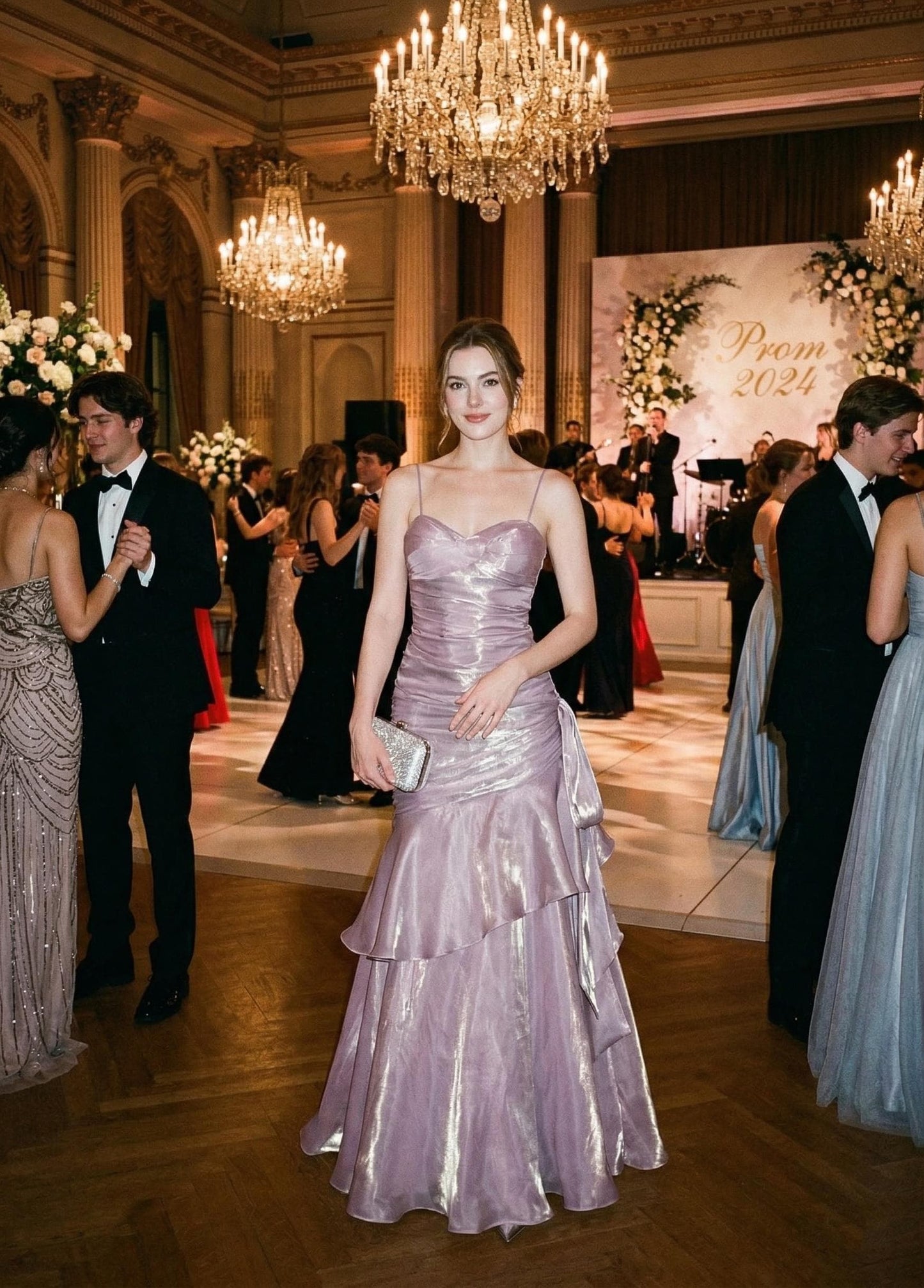 Shimmering Mermaid Formal Gown, Elegant V-Neck Maxi Dress for Gala, Metallic Ruched Evening Dress, Sexy Slit Prom Gown, Luxury Party Attire