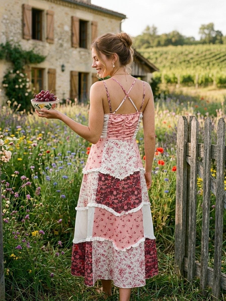 Floral Tiered Ruffle Maxi Dress, Sexy V-Neck High Waist Patchwork Gown, Sleeveless A-line Long Dress, Pink Aesthetic Romantic Women Clothing