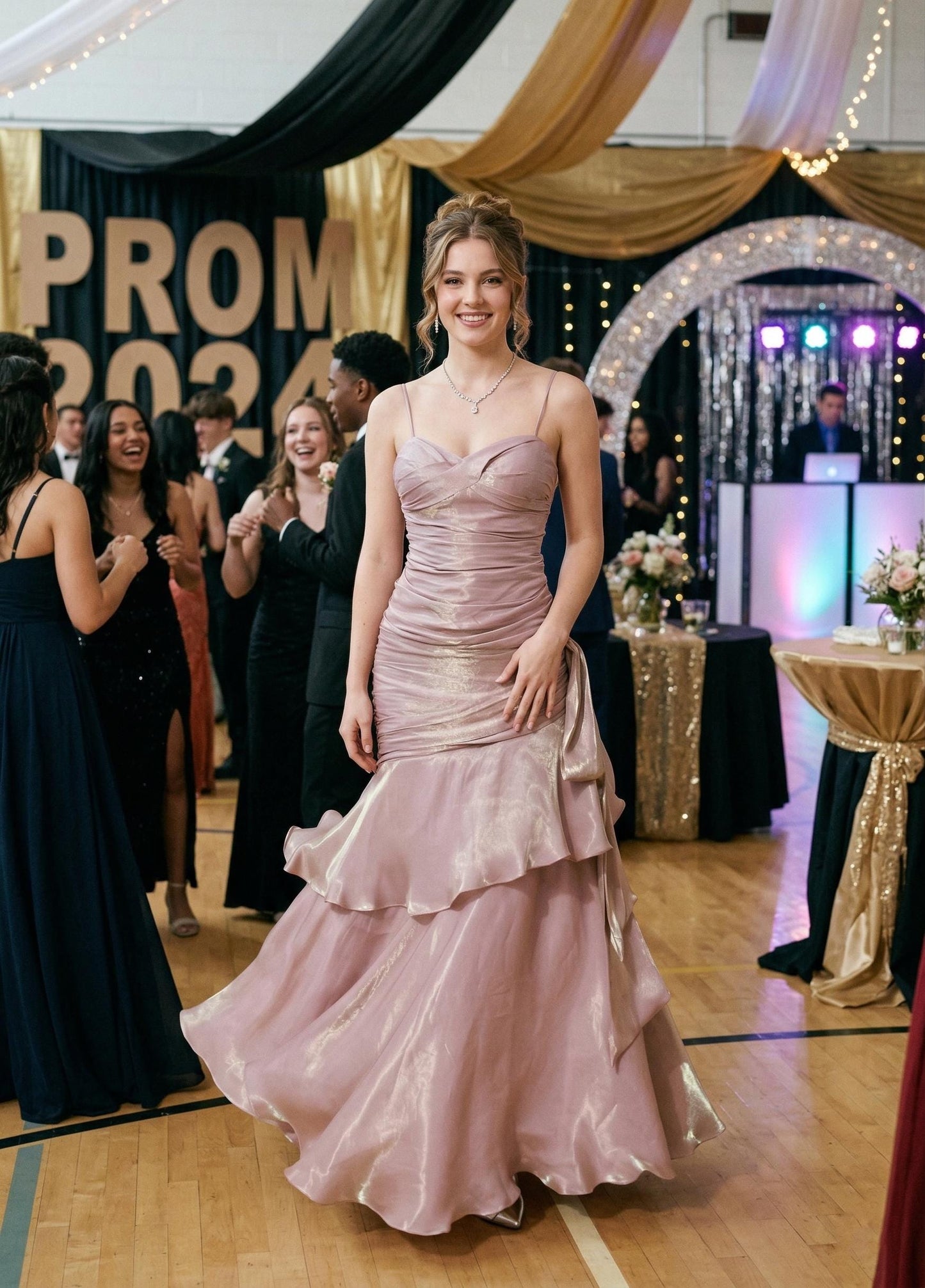 Shimmering Mermaid Formal Gown, Elegant V-Neck Maxi Dress for Gala, Metallic Ruched Evening Dress, Sexy Slit Prom Gown, Luxury Party Attire