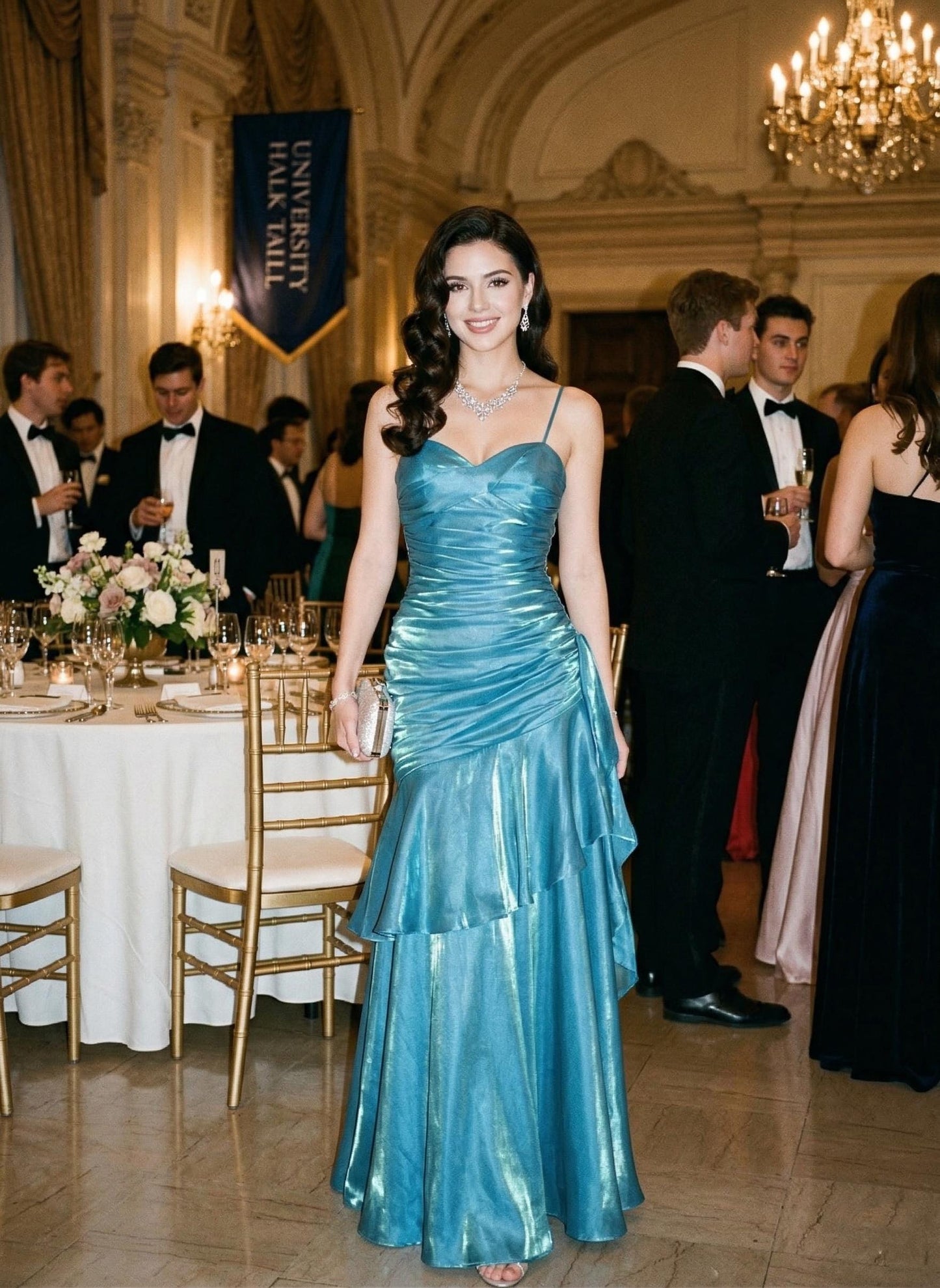 Wedding Guest Dress, Shimmering Satin Maxi for Beach Wedding, Elegant V-Neck Mermaid Gown, Formal Evening Dress, Luxury Destination Wedding