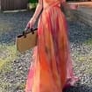 Romantic Floral Chiffon Maxi Dress - High-Side Slit Beach Gown - Summer Resort Sundress